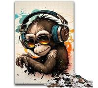 Jigsaw Puzzles 1000 Pieces for Adults Monkey Headphone Dj Music Difficult Hard Brain Teaser Game Secret Santa Gifts 50x75cm
