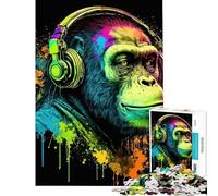 Jigsaw Puzzles 1000 Pieces for Adults Monkey Headphone Dj Music Puzzle for Adults Brain Teaser Game A Work of Art for Birthday, Chrismas (Size 38x52cm)