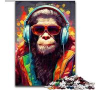 Jigsaw Puzzles 1000 Pieces for Adults Monkey Headphones Puzzles 1000 Pieces for Adults Challenging DIY Art for Enthusiasts, for Relaxation (Size 50x75 cm)