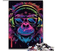 Jigsaw Puzzles 1000 Pieces for Adults Monkey with Headphones Sunglasses Jigsaw Puzzle Made of cardboard,Perfect for Halloween, Christmas, Birthday Gift 1000pcs(26x38cm)