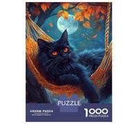 Jigsaw Puzzles 1000 Pieces for Adults Moonlit Cat in Hammock Jigsaw for Adults Fun Games Presents for Women Help The Brain Exercise 52x38cm/1000pcs
