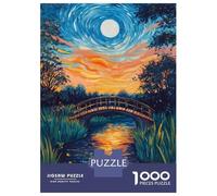 Jigsaw Puzzles 1000 Pieces for Adults Moonlit River Bridge Scene Jigsaw Puzzle Anti-Stress Toys Home Decoration Help The Brain Exercise 70x50cm/1000pcs