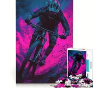 Jigsaw Puzzles 1000 Pieces for Adults Mountain Biker in Neon Glow Impossible Game Challenging To Complete for Is Ideal As A Gift 50x75cm