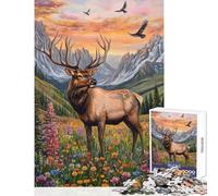Jigsaw Puzzles 1000 Pieces for Adults Mountain Majesty Elk in Bloom Jigsaw for Adults Family Games Presents for Women Stress Reduction Gifts (Size 38x26cm)