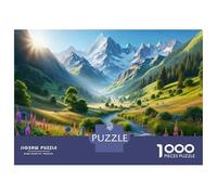 Jigsaw Puzzles 1000 Pieces for Adults Mountain Valley with River And Flowers Jigsaw Puzzle Relax Games Precision Cutting Unique Birthday And Gifts 38x26cm/1000pcs