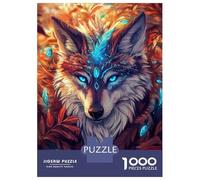 Jigsaw Puzzles 1000 Pieces for Adults Mystical Wolf with Feather Jigsaws for Adults Family Games Perfect Decoration Help The Brain Exercise 52x38cm/1000pcs