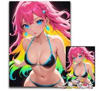 Jigsaw Puzzles 1000 Pieces for Adults Neon Anime Girl in Bikini Jigsaw Puzzles for Adults Perfect DIY Art Decor Or Birthday Gift 1000 PCS(38x26cm)