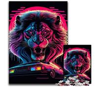 Jigsaw Puzzles 1000 Pieces for Adults Neon Lion Wooden Jigsaw Puzzles Perfect for Halloween, Christmas, Birthday Gift 50x75CM/19.68x29.52inch