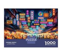 Jigsaw Puzzles 1000 Pieces for Adults Neon-Lit Night Market Jigsaw Puzzle Relax Games Precision Cutting Unique Birthday And Gifts 52x38cm/1000pcs