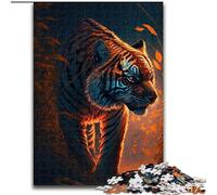 Jigsaw Puzzles 1000 Pieces for Adults Neon Tiger Made of Wood, Unique DIY Home Decor Gift Idea 50x75cm Brain Teaser Game for Teenagers, Perfect