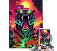 Jigsaw Puzzles 1000 Pieces for Adults Neon Tiger Roar Toys Educational Games Practical Game Learning Educational Gifts Ideas (Size 50x75cm)