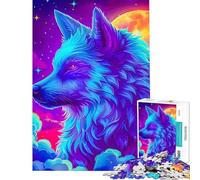 Jigsaw Puzzles 1000 Pieces for Adults Neon Wolf Cosmic Setting Help The Brain Exercise Family Activities Relax Games for Age 14+ Game (38x52cm)