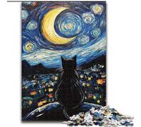 Jigsaw Puzzles 1000 Pieces for Adults Night Sky Black Cat Puzzle Brain Teaser Game for Teenagers, for Family Game Night 50X75CM