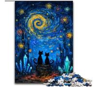Jigsaw Puzzles 1000 Pieces for Adults Night Sky Van Gogh's Cat Puzzle Made of Wood Interactive Family Game, DIY Home Decor Brain Challenge Gift size 50X75CM