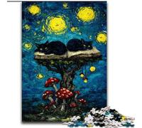 Jigsaw Puzzles 1000 Pieces for Adults Night Sky Van Gogh's Cat Puzzle Made of Wood Relax & Challenge, Colorful Home Decor Art, for Friends size 50X75CM