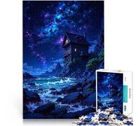 Jigsaw Puzzles 1000 Pieces for Adults Nighttime Cottage on the Coast Familienaktivität Perfekte Dekoration38x26cm