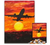 Jigsaw Puzzles 1000 Pieces for Adults Or Families Airplane at Sunset Wooden Jigsaw Puzzles Educational Brain Teaser, Artistic Home & Office Decor, 14+ Age 50X75CM