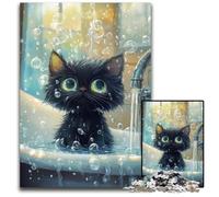Jigsaw Puzzles 1000 Pieces for Adults Or Families Black Cat in The Bathroom Wooden Puzzles for 14+ Difficult to Complete But Fun And Humorous Birthday Gift 50X75CM