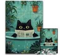 Jigsaw Puzzles 1000 Pieces for Adults Or Families Black Cat in The Bathroom Wooden Puzzles Fun Games, Is Ideal As A Gift for The Whole Family for for Age 14 50X75CM