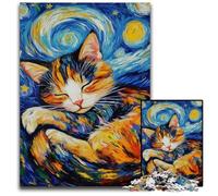 Jigsaw Puzzles 1000 Pieces for Adults Or Families Black Cat Sleeping in The Night Sky Wooden Puzzles for 14+ Difficult to Complete But Fun And Humorous Birthday Gift 50X75CM