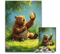 Jigsaw Puzzles 1000 Pieces for Adults Or Families Brown Bear Eating Honey Wooden Jigsaw Puzzles Colorful Home Decor & Interactive Family Game, 50X75CM