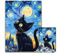 Jigsaw Puzzles 1000 Pieces for Adults Or Families Cat Under The Night Sky Cardboard Puzzles Interactive Family Game, Suitable for Ages 14+ 26X38CM