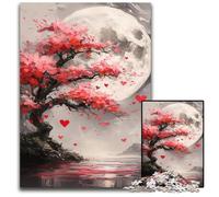 Jigsaw Puzzles 1000 Pieces for Adults Or Families Cherry Blossom Trees Under The Moon Puzzle for Ages 14 And over Home Decoration Gift of Works of Art 50X75CM