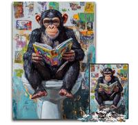 Jigsaw Puzzles 1000 Pieces for Adults Or Families Chimpanzee on The Toilet Cardboard Puzzles for 14+ Difficult to Complete But Fun And Humorous Birthday Gift 26X38CM