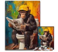 Jigsaw Puzzles 1000 Pieces for Adults Or Families Chimpanzee on The Toilet Cardboard Puzzles for 14+ Difficult to Complete But Fun And Humorous Birthday Gift 26X38CM