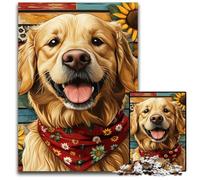 Jigsaw Puzzles 1000 Pieces for Adults Or Families Happy Golden Retriever Wooden Puzzles for 14+ Difficult to Complete But Fun And Humorous Birthday Gift 50X75CM
