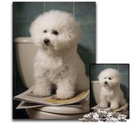 Jigsaw Puzzles 1000 Pieces for Adults Or Families Poodle on The Toilet Wooden Jigsaw Puzzles Educational Brain Teaser, Artistic Home & Office Decor, 14+ Age 50X75CM