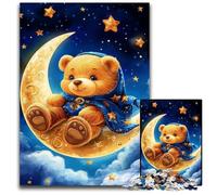 Jigsaw Puzzles 1000 Pieces for Adults Or Families Teddy Bear Sitting on The Moon Wooden Jigsaw Puzzles Colorful Home Decor & Interactive Family Game, 50X75CM