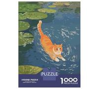 Jigsaw Puzzles 1000 Pieces for Adults Orange Cat Swimming Jigsaw for Adults Relaxing Games Difficult Challenge for Birthday, Chrismas 70x50cm/1000pcs