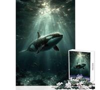 Jigsaw Puzzles 1000 Pieces for Adults Orca Whale Swimming Underwater with Sunbeams Anti-Stress Toys Gift For Birthdays Impossible Game with Matching Poster And Trivia Sheet Size 38x26cm