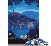 Jigsaw Puzzles 1000 Pieces for Adults | Oslo, Norway Night Cityscape Illustration Puzzle | 1000 Piece Puzzle Paper Puzzles Educational Games 38x26cm/1000pcs