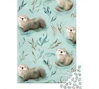 Jigsaw Puzzles 1000 Pieces for Adults Otter Watercolor Fabric Adult Puzzles Relaxing Games Difficult Hard Deal As Gifts for The Whole Family 52x38cm/1000pcs