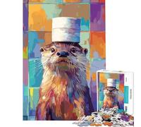 Jigsaw Puzzles 1000 Pieces for Adults Otter with Hat Digital Painting Toys Educational Games Practical Game Learning Educational Gifts Ideas (Size 38x26cm)