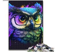 Jigsaw Puzzles 1000 Pieces for Adults Owl Neon Made of Wood, Unique DIY Home Decor Gift Idea 50x75cm Brain Teaser Game for Teenagers, Perfect