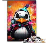 Jigsaw Puzzles 1000 Pieces for Adults Penguin Graffiti Painting Impossible Jigsaw Puzzles for Adults Birthday Party for Men Women (Size 50x75 cm)