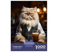 Jigsaw Puzzles 1000 Pieces for Adults Persian Cat in The Pub Jigsaws for Adults Fun Games Stress Reliever Help The Brain Exercise 52x38cm/1000pcs