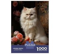 Jigsaw Puzzles 1000 Pieces for Adults Persian Cat with Flowers Jigsaw for Adults Family Games A Work of Art Help The Brain Exercise 70x50cm/1000pcs