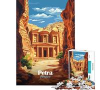 Jigsaw Puzzles 1000 Pieces for Adults Petra Jordan Travel Poster Adult Jigsaw Relaxing Games Difficult Challenge Stress Reduction Gifts (Size 50x75cm)