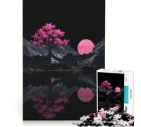 Jigsaw Puzzles 1000 Pieces for Adults Pink Moon And Cherry Blossom Reflection, Impossible Game, Challenging To Complete, for Is Ideal As A Gift 38x52cm