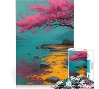 Jigsaw Puzzles 1000 Pieces for Adults Pink Tree by The Lake, Impossible Game, Challenging To Complete, for Is Ideal As A Gift 38x26cm