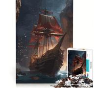 Jigsaw Puzzles 1000 Pieces for Adults Pirate Ship Landscape, Relax Games, Pattern Assembly, Wishlist with Santa Claus 38x26cm