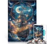 Jigsaw Puzzles 1000 Pieces for Adults Pirate ship under the stars Made of cardboard Suitable for ages 14 and up Family Fun It is ideal as a gift for the whole family。size：26x38cm/10.24x14.96inch