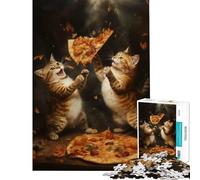 Jigsaw Puzzles 1000 Pieces for Adults Pizza Cat Food Fight Educational Game Challenging Game Toys Great Gifts But Fun And Humorous (Size 38x26cm)