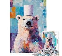 Jigsaw Puzzles 1000 Pieces for Adults Polar Bear in A Top Hat Help The Brain Exercise Family Activities Relax Games for Age 14+ Game (38x26cm)