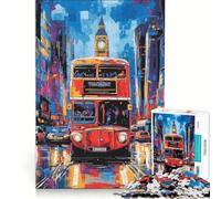 Jigsaw Puzzles 1000 Pieces for Adults Pop Art London Bus with Big Ben Backdrop, Toy Wall Decor, For Family Fun, Birthday Present,Travel Gifts, 50x75cm