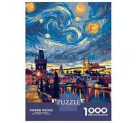 Jigsaw Puzzles 1000 Pieces for Adults Prague Czech Republic Starry Night Art Jigsaw for Adults Relaxing Games Difficult Challenge for Birthday, Chrismas 38x26cm/1000pcs
